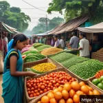 Home 20 그린워싱을 알리는 블로그 작성법 - A detailed and vibrant marketplace scene in Bangladesh featuring eco-friendly products with clear, a...
