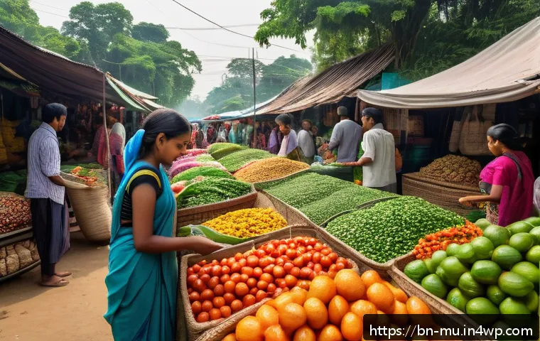 그린워싱을 알리는 블로그 작성법 - A detailed and vibrant marketplace scene in Bangladesh featuring eco-friendly products with clear, a...