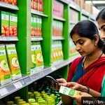 Home 19 소비자들이 알아야 할 그린워싱의 형태 - A detailed scene showing a diverse group of Bengali consumers attentively examining product labels a...