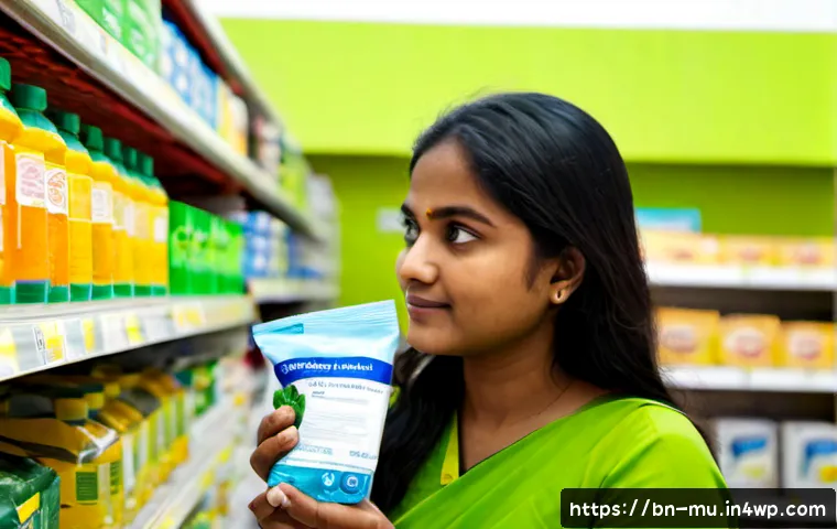 Home 17 그린워싱과 친환경 인증의 신뢰성 - Photorealistic close-up of a Bengali consumer in a bright eco-friendly supermarket carefully compari...