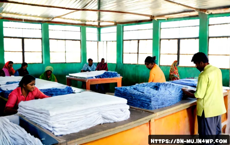 그린워싱 비판을 위한 성공적인 사례 - Photorealistic ethical textile workshop in Bangladesh, a diverse team of workers and sustainability ...